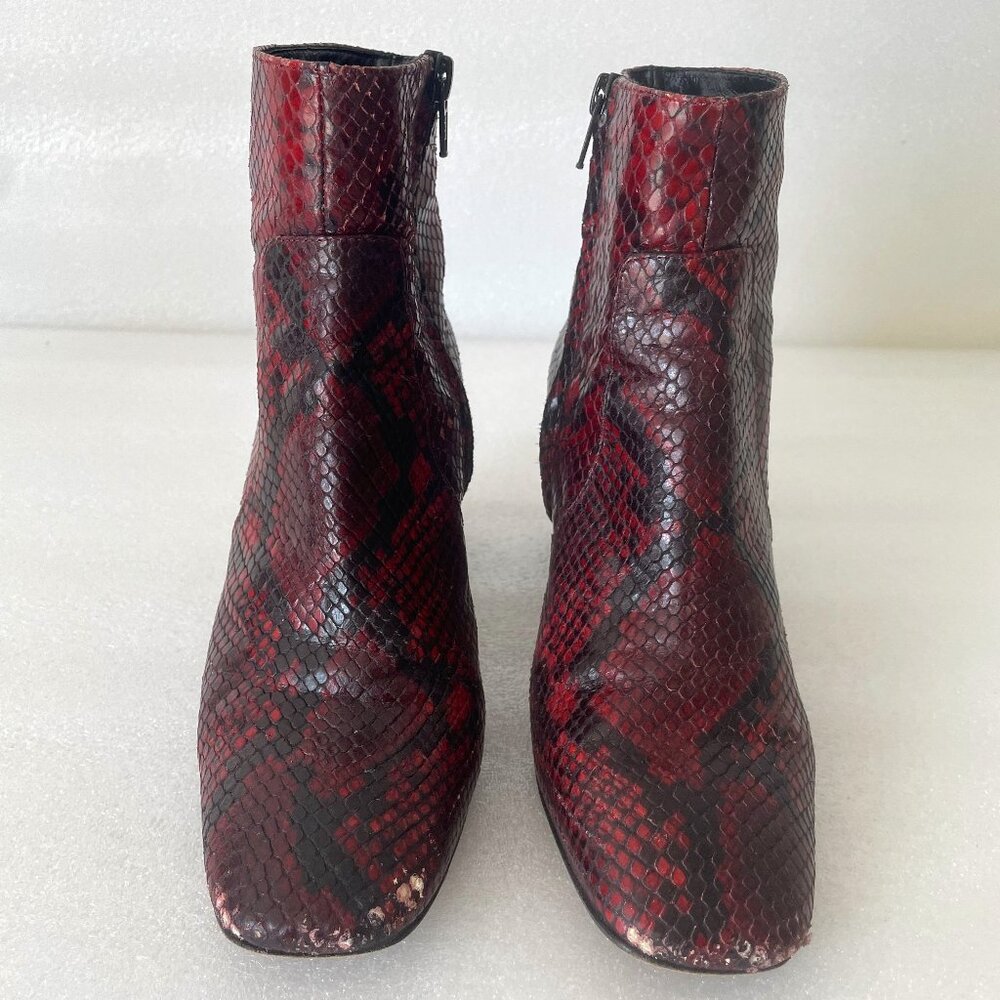 Y2K Burgundy Python Print Ankle Boots SZ 36.5